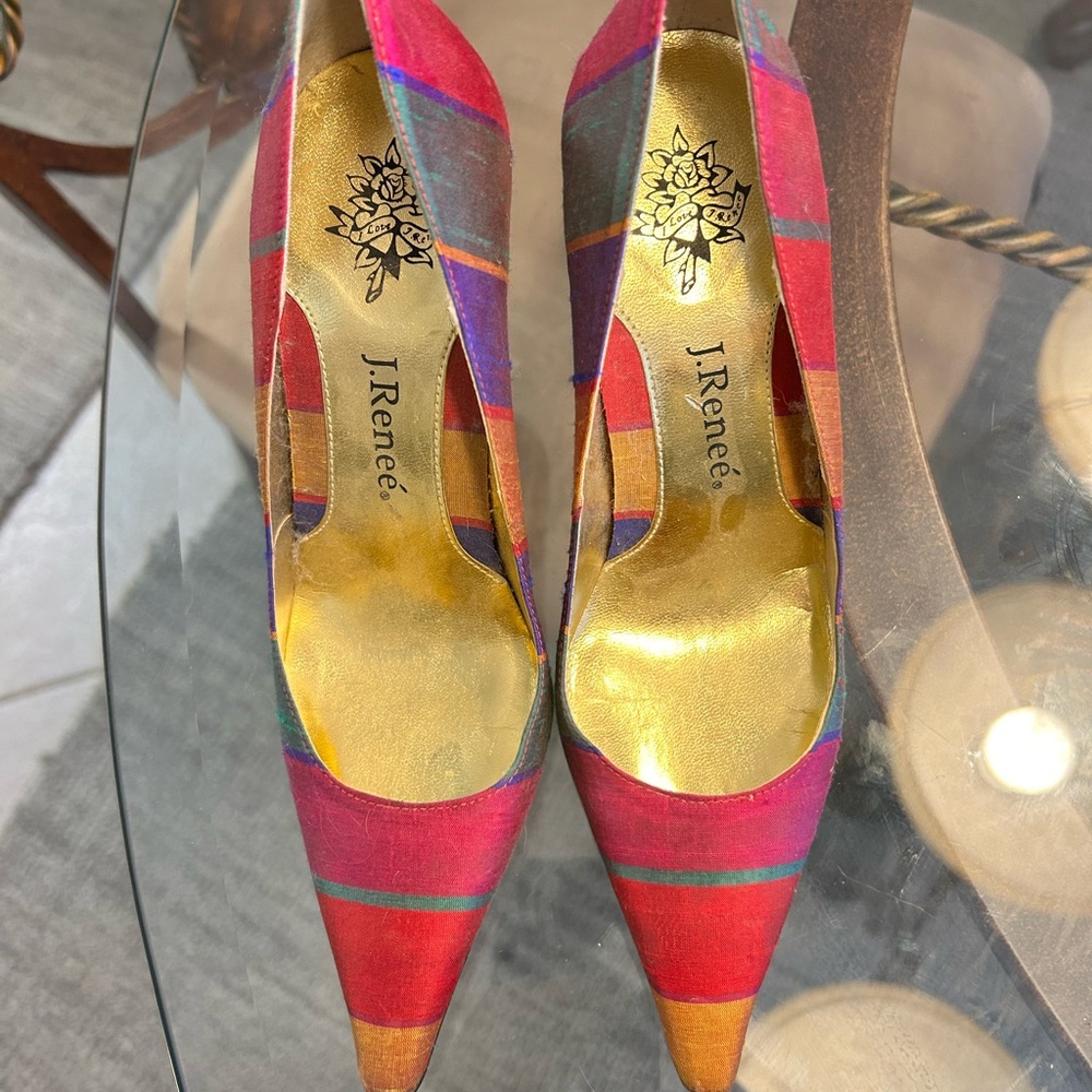 J.Renee Vibrant Striped Heels in Red and Orange